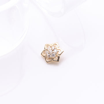Detail View 1 of 14 Karat Gold Brilliant Sparkle Lotus Flower Dermal Anchor Top Part-Clear Gem
